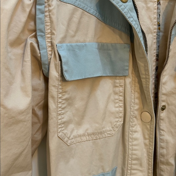 Anthropologie Retro Catelyn Colorblock Utility Anorak Jacket Cream and Blue| XXS - Picture 8 of 16